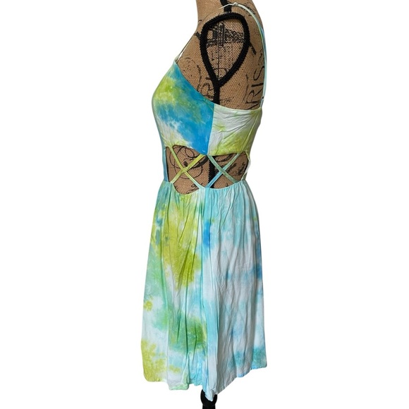 Cotton Candy Tie Dye Blue Green Cut Out Summer Mini Dress Size Medium - Picture 5 of 16